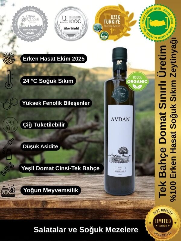 AVDAN - 750 ML CAM ŞİŞE ERKEN HASAT SOĞUK SIKIM ZEYTİNYAĞI